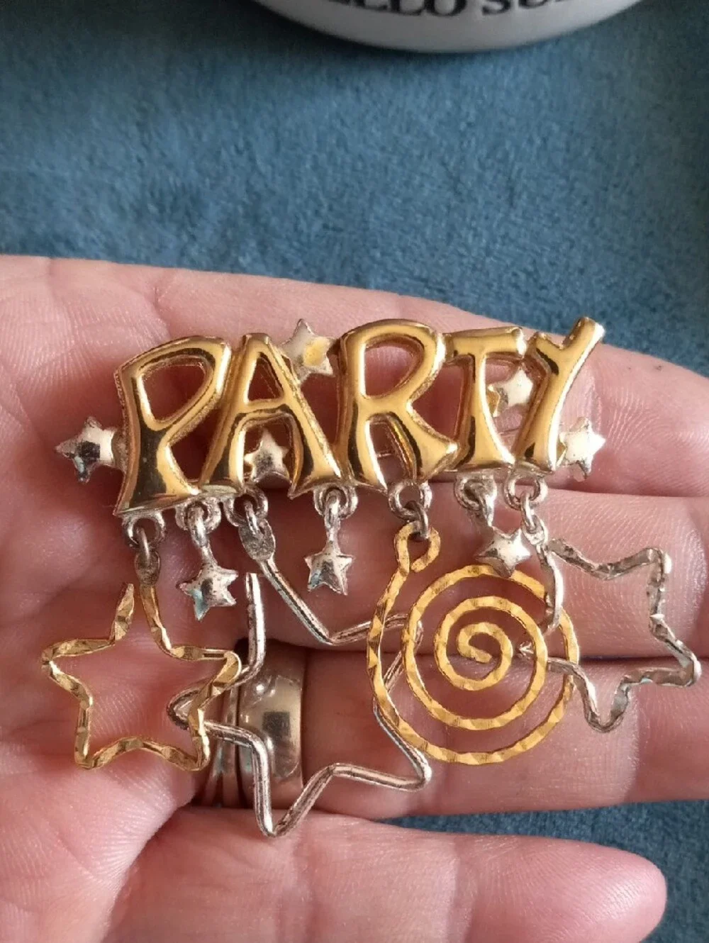 Gold 'Party' Hanging Decoration with Star & Spiral Charms
